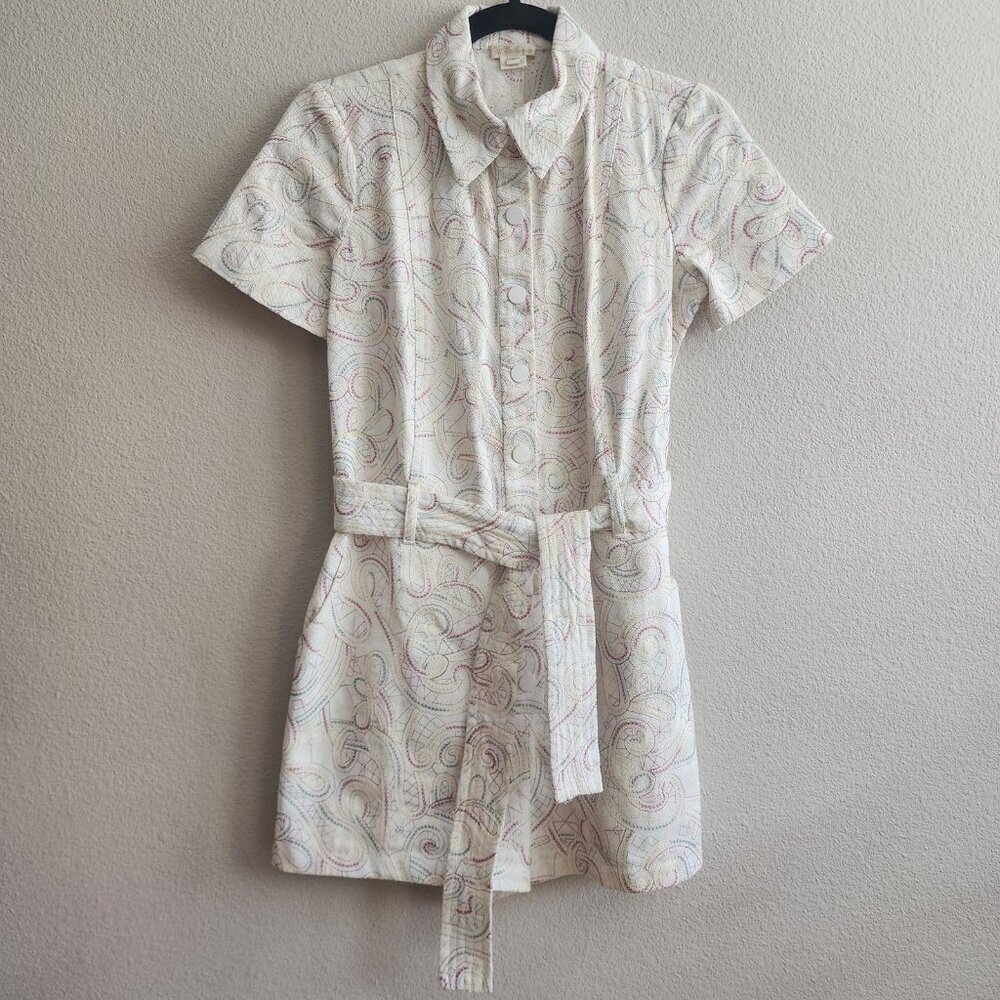 Shoshanna Romper Womens 4 White Multicolor Paisley Short Sleeve Belted Pockets - Picture 2 of 14